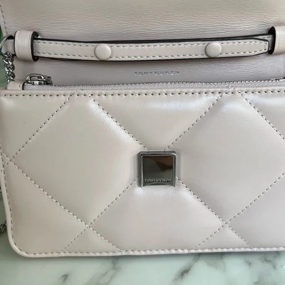 Tory Burch Kira Mini Quilted Leather Top Handle Crossbody Bag w/ Chain Soft Pink